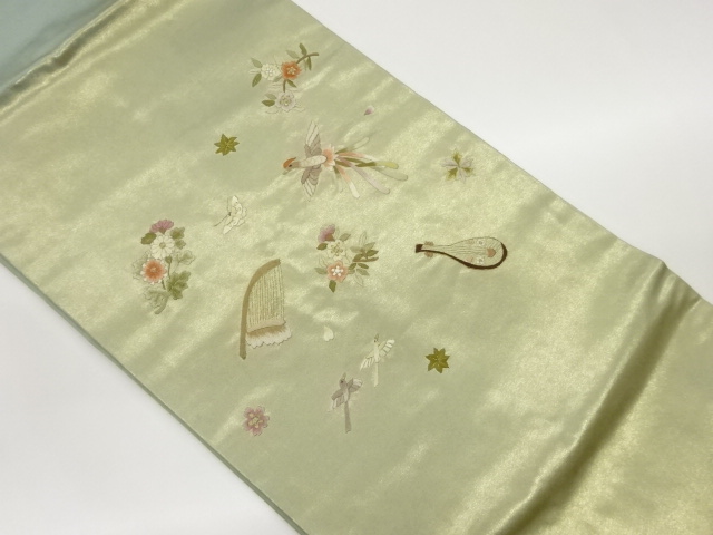 JAPANESE NAGOYA OBI / EMBROIDERY / FLOWER & BIRD